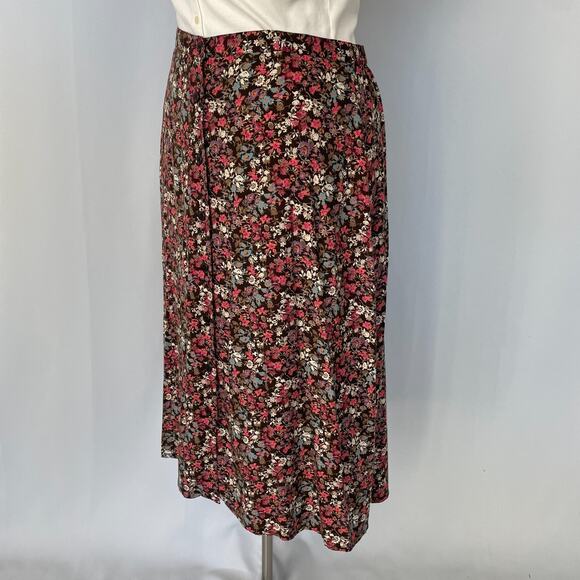 Christopher & Banks Midi Skirt Size 16 Brown Pink Ditsy Floral Button Cottage - Picture 7 of 13
